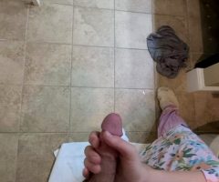 F31M31. OC. Husband Shoots His Load All Over The Hotel Bathroom Floor. And Yes, My Finger Is In His Ass.