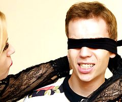 Mom teaches blindfolded stepson anal fetish
