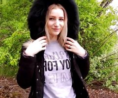 Public Blowjob and Pussy Fuck by Student Slut! Cum on Jacket